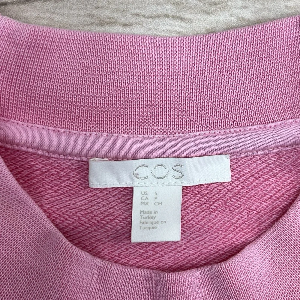 COS Oversized Pullover Sweatshirt Pink Cotton Blend Sz S Crew Neck Boxy Casual - Picture 3 of 6